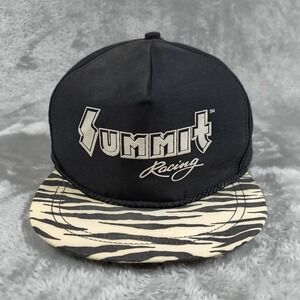 Vintage Summit Racing Hat Cap Black Zebra Print Snapback Brim Rope Trucker USA